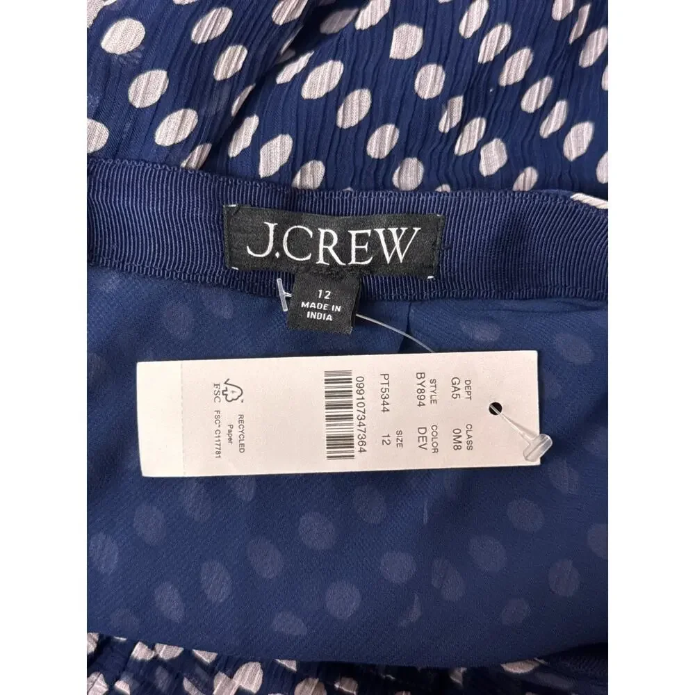 New J Crew Collection Skirt 12 Womens Chiffon Blue Polka Dot Midi Ruffle